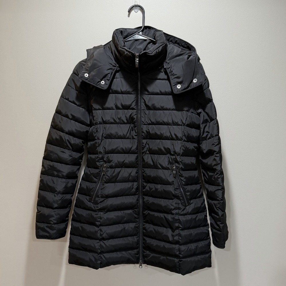 Armani Jeans Womens Black Quilted Puffer Coat Hooded Zip Jacket EU 40 US 4 Small